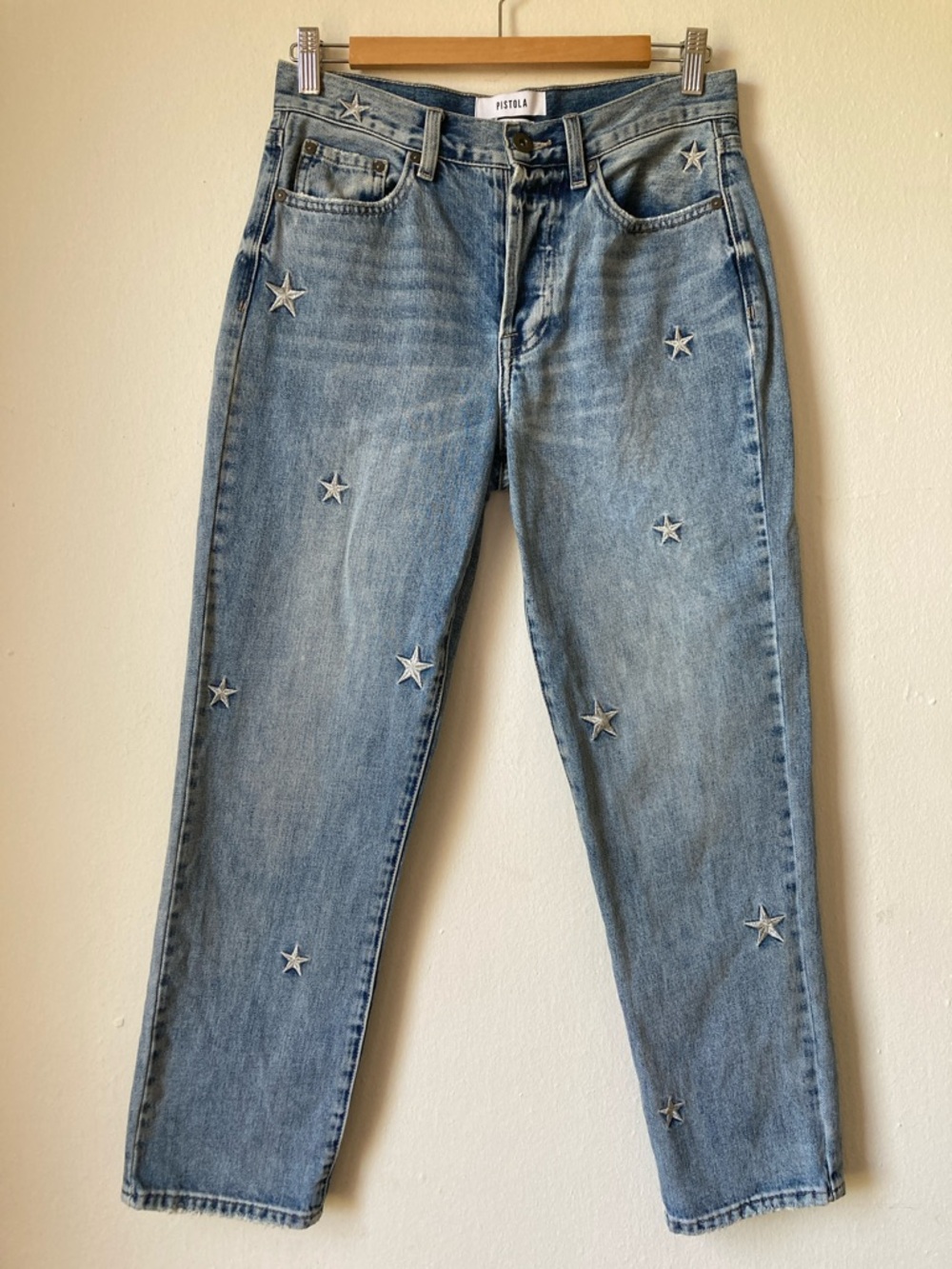 PISTOLA Embroidered Star High Rise Straight-leg Jeans 27